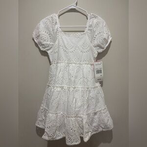 NWT Rare Editions White Cotton Eyelet Puff Sleeve Dress with Tiers, Size 10
